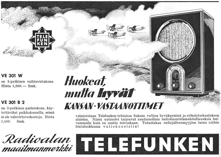 Telefunken VE 301 -mallit Kotiliesi nro:19 / 1934 (Aimo Haapakoski)
